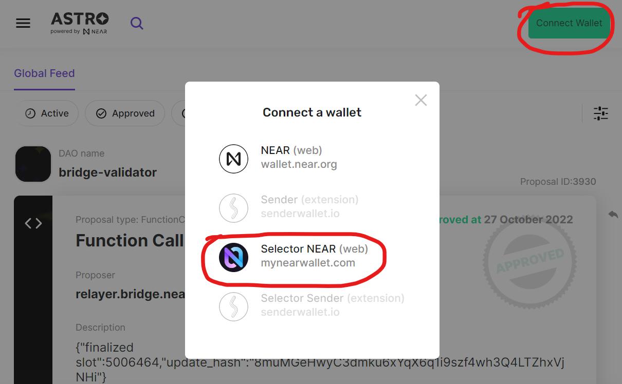 Highlighting the Connect Wallet button and modal overlay where users select their preferred wallet.