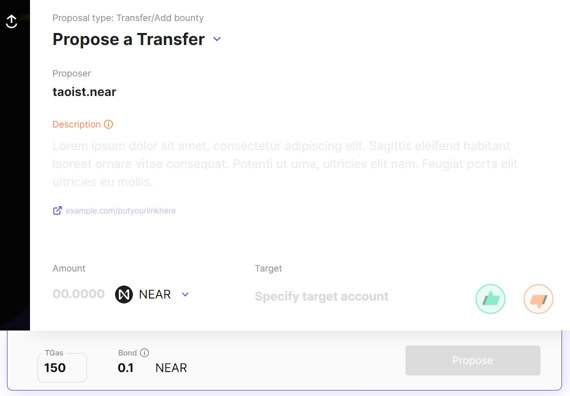 Proposal creation fields without any information filled